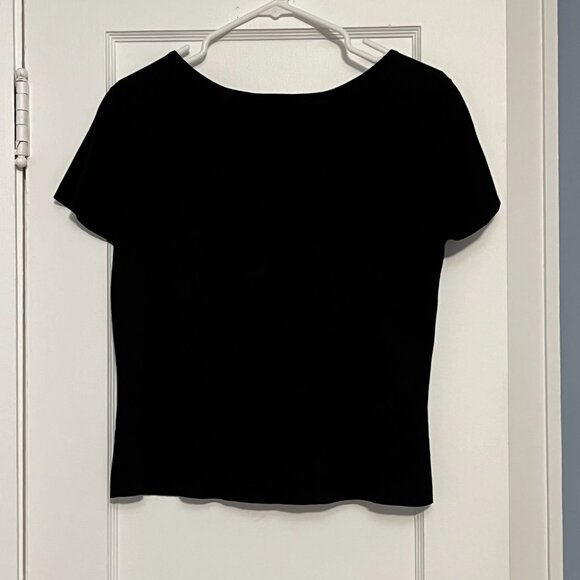 Talbots women's silk blend black short sleeve shirt size L petite - Picture 2 of 5